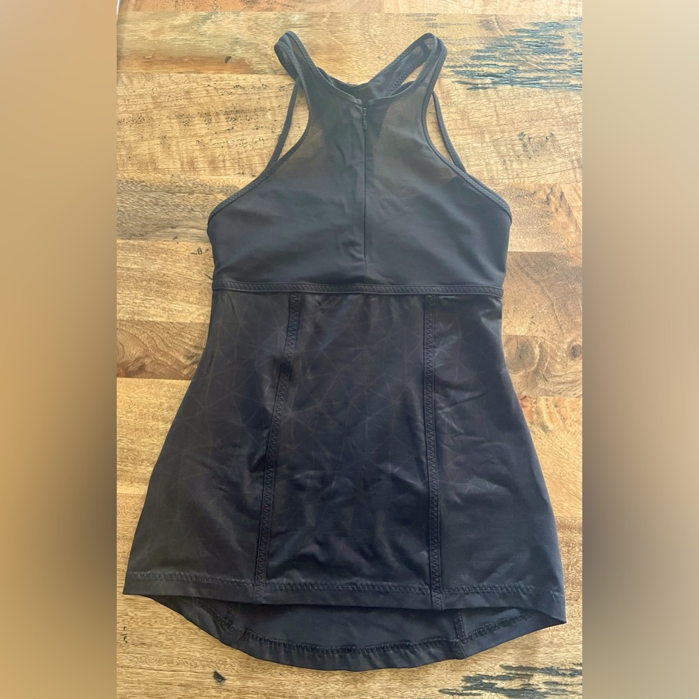 Lululemon Pedal Pace Zip Front Mesh Tank Dream Catcher Embossed Black